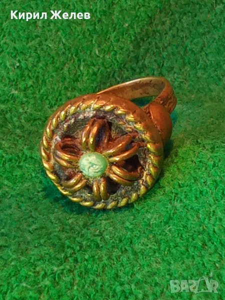 19 Век ВЪЗРОЖДЕНСКИ АВТЕНТИЧЕН ТЮРКОАЗЕН ЕТНОГРАФСКИ РЯДЪК ПРЪСТЕН РЪЧНА МАЙСТОРСКА ИЗРАБОТКА 37139, снимка 1