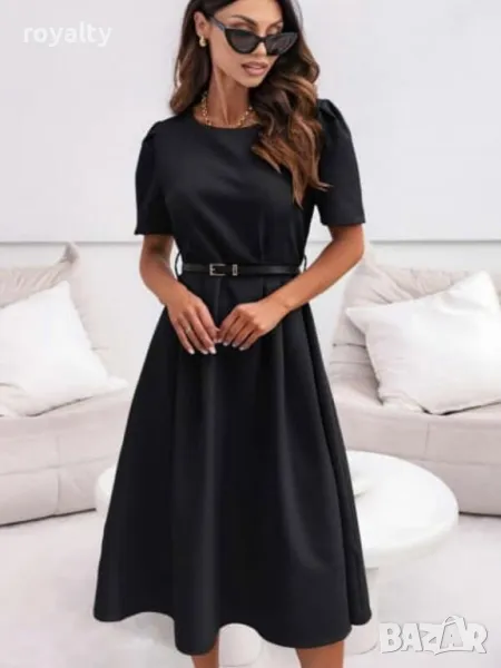 Елегантна черна рокля с колан, снимка 1