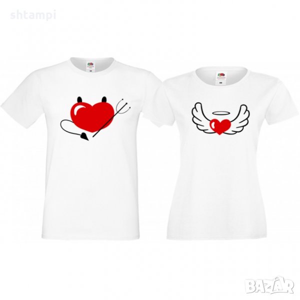Комплект тениски за влюбени Angel and Devil Ангел и Дявол, снимка 1