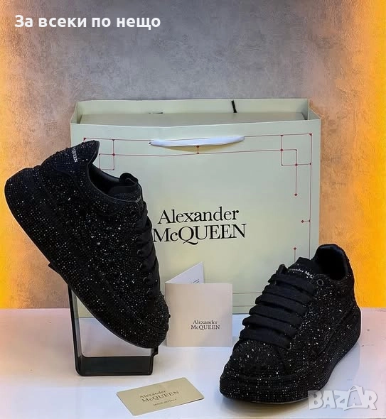 Alexander McQueen Дамски Черни Блестящи Маратонки 👟Дамски Спортни Обувки Код E. Fashion-24, снимка 1