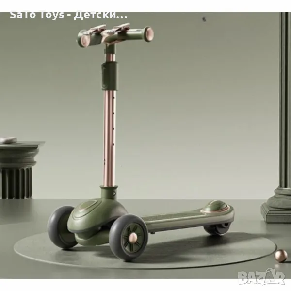 Музикална сгъваема детска тротинетка зелен,сив,черен,бял, снимка 1
