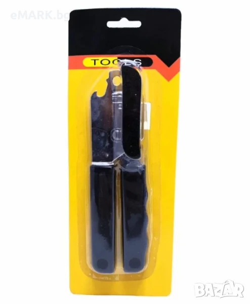 Метална отварачка за консерви с пластмасови дръжки и ключ, снимка 1