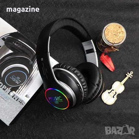 Мултифункционални Bluetooth слушалки VJ033, FM, MP3, микрофон, Micro SD, LED светлини, Черни , снимка 1