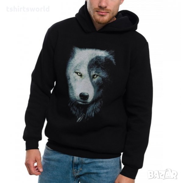 Нов мъжки суичър с дигитален печат Вълк ИН и ЯН, Серия вълци, снимка 1