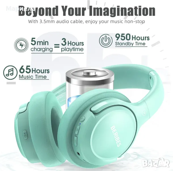 Безжични Слушалки / HiFi стерео слушалки, дълбок бас / 65 Часа Време за Слушане, снимка 1