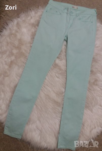 Панталон тип дънки в цвят аква, снимка 1