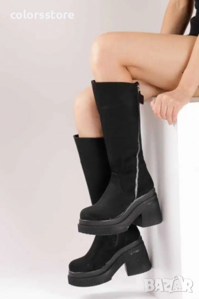 Ботуши на ток - черен велур - NA6, снимка 1