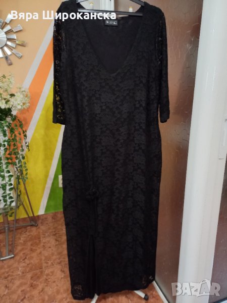Официална черна дантелена рокля за едра дама. Размер: XL, 2XL. Наситено черен цвят. , снимка 1