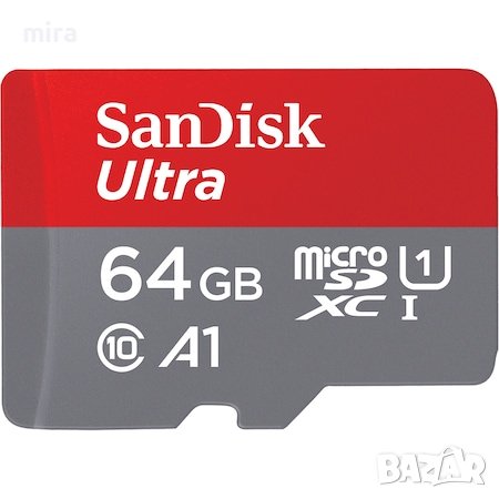 Карта памет SanDisk Ultra microSDXC, 64GB, 120MB/s, A1 Class 10 UHS-I + SD, снимка 1
