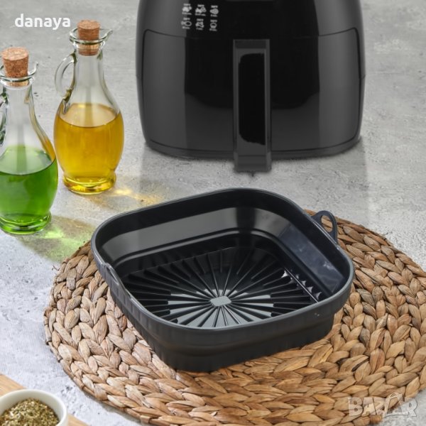 4371 Сгъваема силиконова тавичка за еър фрайър квадратна форма за Airfryer, снимка 1