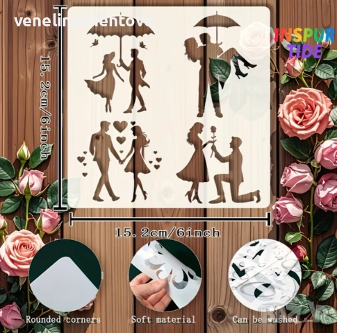 Влюбени в дъжда шаблон стенсил декорация торта скрапбукинг текстил дърво , снимка 6 - Други - 52770103