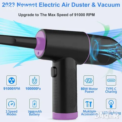 Електрически прахосмукачка и прахосмукачка Kingcenton 2-в-1, 3-скоростен комплект за почистване на к, снимка 6 - Прахосмукачки - 48818891