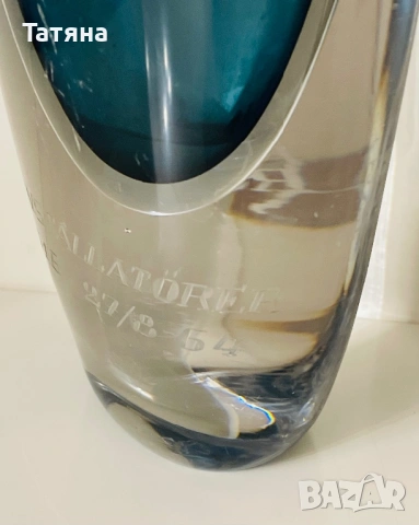 Sommerso за Коста, Ваза, художествено стъкло, VICKE LINDSTRAND,подписана.26 см, Швеция, снимка 7 - Вази - 53145250