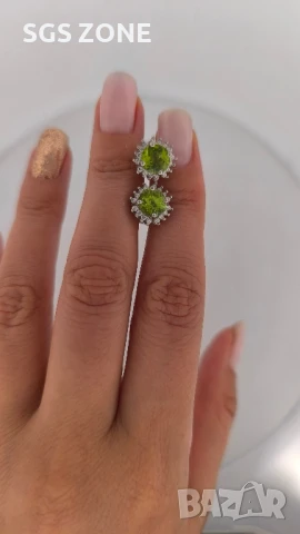 Сребърни обеци от Тайланд с естествен перидот, снимка 4 - Обеци - 51204967