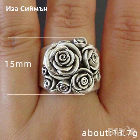 Масивен сребърен винтидж пръстен с рози, снимка 3 - Пръстени - 32502587