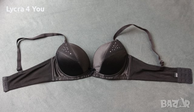 Pierre Cardin 80B луксозен черен сутиен със сатен и камъчета на чашките, снимка 7 - Бельо - 43159420