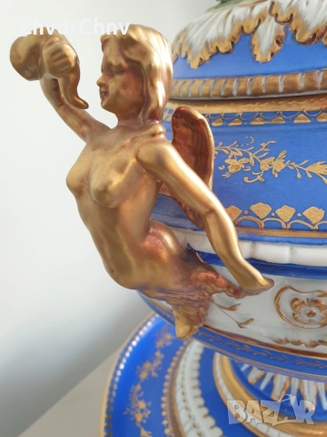 Sandizell Dresden 54см-10кг/Дрезден Бавария немска порцеланова ваза с капак/фигурална урна с ангели, снимка 10 - Антикварни и старинни предмети - 51476489