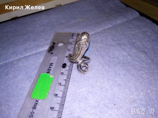 ЗМИЕВИДЕН СРЕБЪРЕН ФИГУРАЛЕН РЯДЪК АРТ ПРЪСТЕН СРЕБРО 925 с БЯЛА ПОЗЛАТА ФЕШЪН БИЖУ 35018, снимка 9 - Пръстени - 39507736