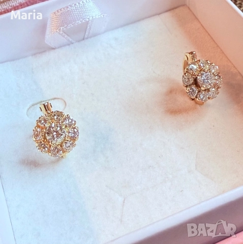 Дамски обеци жълто злато и брилянти