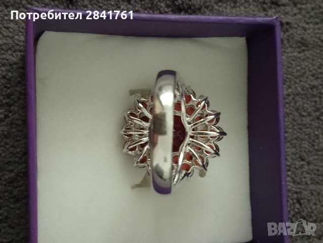 Сребърен пръстен с гранати, снимка 4 - Пръстени - 43354139