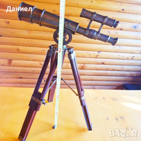 Далекоглед бронзов с античен дизайн и дървена тринога, снимка 7 - Други ценни предмети - 50923191