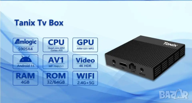 TV Box Tanix X4, 4/32GB, Amlogic S905X4, AndroidTV, SlimBoxTv, Smart TV, IPTV, ТВ Бокс, снимка 4 - Приемници и антени - 44928491