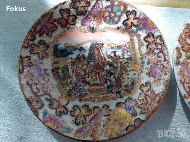 Стар порцелан колекционерски чинии SATSUMA сатцума, снимка 3 - Антикварни и старинни предмети - 53408789