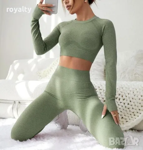 Дамски комплект клин и блуза в зелено, снимка 2 - Спортни екипи - 49902903
