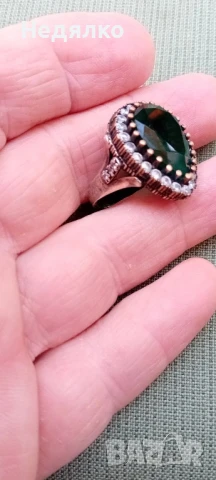 Стар сребърен руски пръстен,зелен камък,дамски, снимка 5 - Антикварни и старинни предмети - 51343485