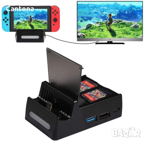 Докинг за Nintendo Switch, мини стойка за зареждане TYPE C, HDMI TV адаптер с USB 3.0 порт, 2 х USB , снимка 1 - Аксесоари - 35478297