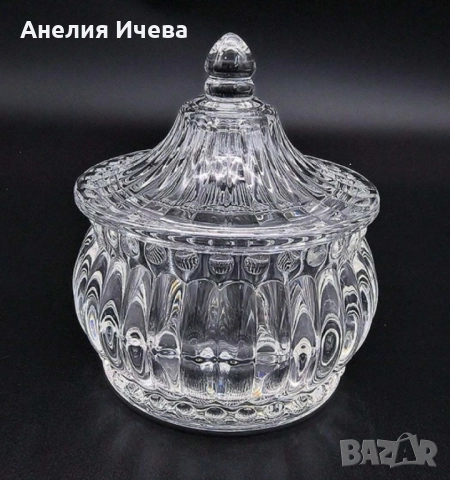 Стъклена захарница с капак, снимка 3 - Други - 51472389