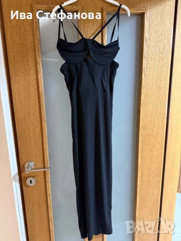 Нова черна еластична парти коктейлна официална рокля тип корсет миди midi дължна 