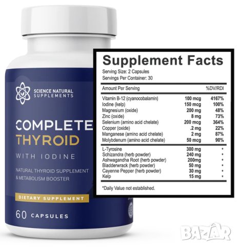 Щитовидна жлеза Science Natural Supplements Complete Thyroid with Iodine, снимка 1 - Хранителни добавки - 34586833