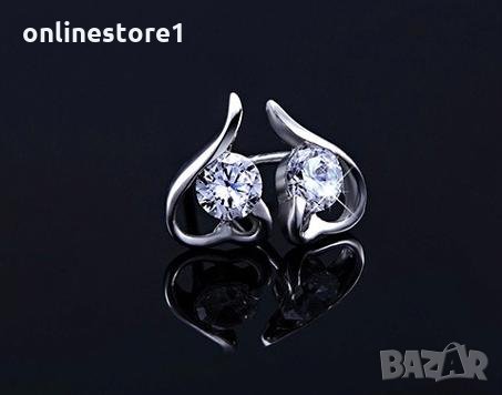 Сребърни Обеци Кристално сърце - 925 печат сребро BA231, снимка 2 - Обеци - 28147900