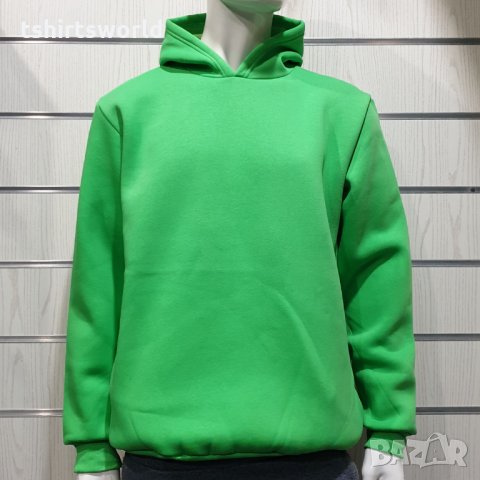 Нов мъжки зелен суичър с качулка и джобчета, снимка 1 - Суичъри - 34734168
