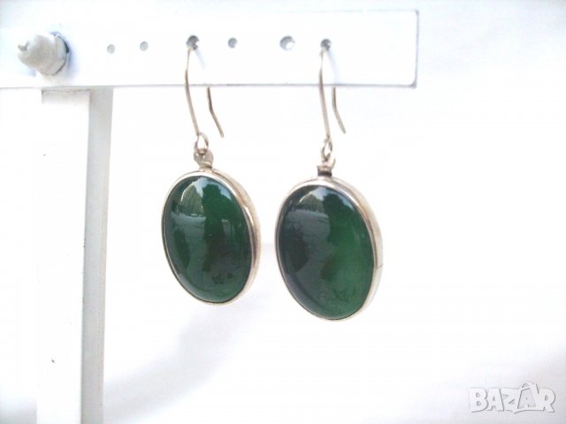  Сребърен Авторски Комплект- Обеци и Медальон с Нефрити, снимка 5 - Бижутерийни комплекти - 23946676