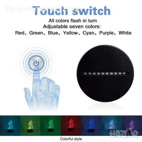 Холограмна 3D LED лампа Русалка,RGB Седемцветен Интелигентен Контрол,USB, снимка 4 - Настолни лампи - 49482648