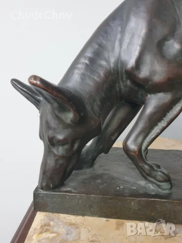 34см-4кг Diller статуетка/стара немска бронзова скулптура/фигура на куче-немска овчарка, снимка 5 - Статуетки - 50276725