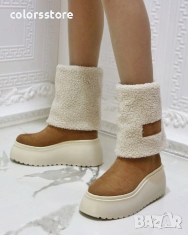 Боти на платформа - кафяв велур - BPK1