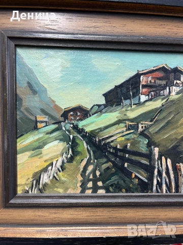 Маслена картина върху фазер  Изобразяваща живописен планински пейзаж с  къщи, снимка 6 - Картини - 52150317