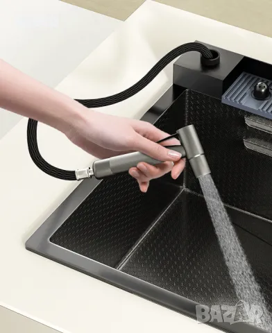 100см Модерна мултифункционална кухненска мивка с двоен водопад, снимка 6 - Мивки - 49405366