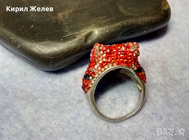 ФИГУРАЛЕН СКЪПОЦЕНЕН СРЕБЪРЕН ПРЪСТЕН РОДИРАНО СРЕБРО 925 СЛАДКА МУЦУНКА ЛЕОПАРД 33672, снимка 12 - Пръстени - 49427685