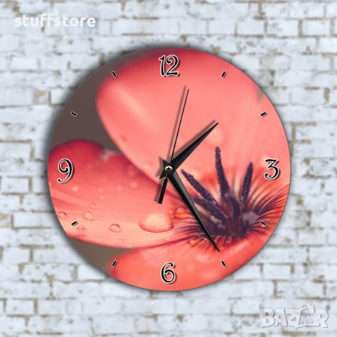 Стенен Часовник - Красиво Цвете Мак Капчици Роса, снимка 1 - Стенни часовници - 43363897