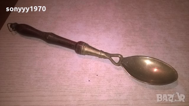 ретро лъжица-32х5см-мед/месинг и дърво-внос франция, снимка 2 - Колекции - 27114181