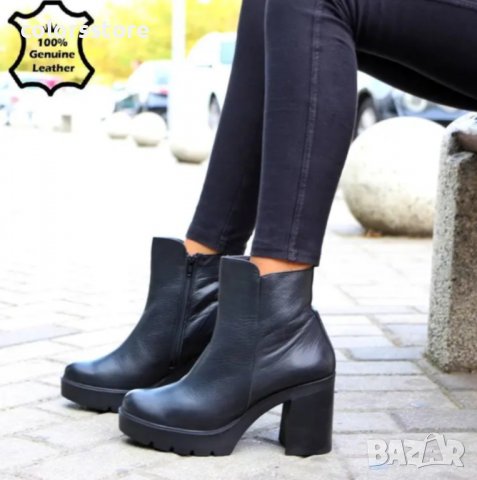 Боти на ток - черна ЕСТЕСТВЕНА кожа - 16806