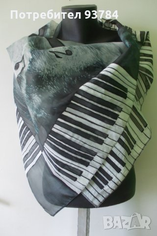 Ръчно рисуван копринен шал ПИАНО, снимка 3 - Шалове - 27707359