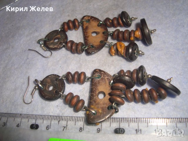 ХЕНД - МЕЙД ИЗРАБОТКА ВИНТИДЖ АРТ ЛЕТНИ ОБЕЦИ от КОКОСОВ ОРЕХ ХИПИ ГРЪНЧ СТИЛ 18913, снимка 2 - Обеци - 36621096