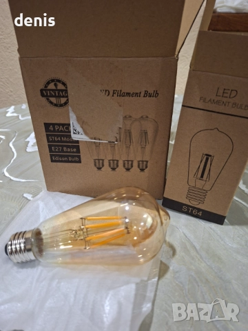 Нови 4броя Енергоспестяващи Ретро Крушки, B22 ST64 Декоративни LED, 2700K Топла Светлина, снимка 2 - Антикварни и старинни предмети - 52840387