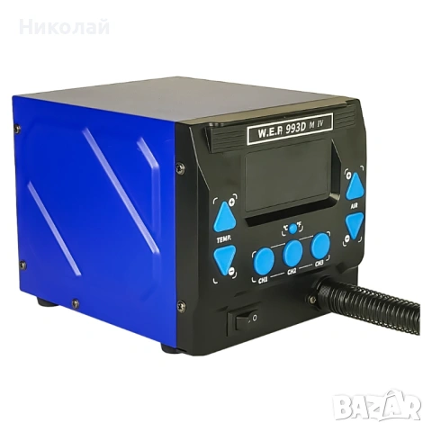 Станция за запояване WEP 993DM-IV, горещ въздух, 3 режима памет, цифров дисплей, 1000W, 100° – 500°С, снимка 4 - Друга електроника - 53411784
