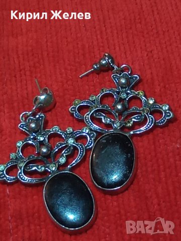 СТАРИ СКЪПОЦЕННИ СРЕБЪРНИ АртДЕКО ОБЕЦИ ОКСИДИРАНО СРЕБРО 925 с ЧЕРЕН ШЛИФОВАН ОНИКС и ЦИРКОНИ 25645, снимка 3 - Обеци - 35783930